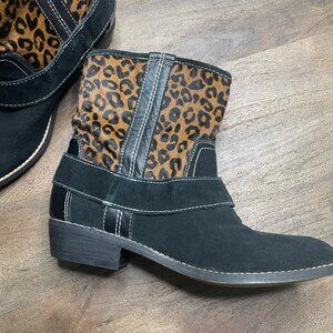 Kelsi Dagger Western Ankle Boot Womens Size 8.5 Leather‎ Calf Hair Leopard